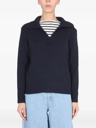 Saint James V-neck Navy-collar Sweater In Blue