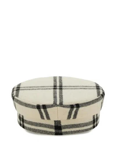 Ruslan Baginskiy Baker Boy Embroidered Checked Wool-blend Flannel Cap In Neutral