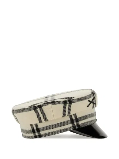 Ruslan Baginskiy Baker Boy Embroidered Checked Wool-blend Flannel Cap In Neutral
