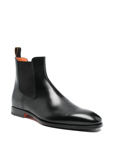 Santoni Black Solid Boots In Black