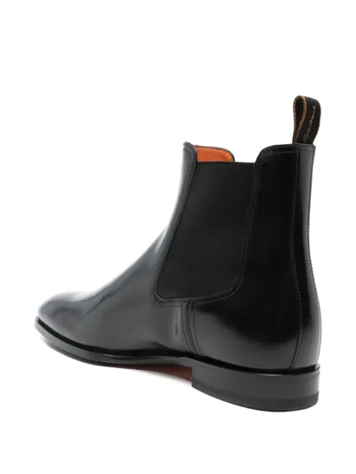 Santoni Black Solid Boots In Black