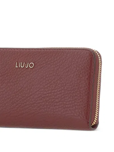 Liu •jo Logo-detail Grained-leather Wallet In Burgundy