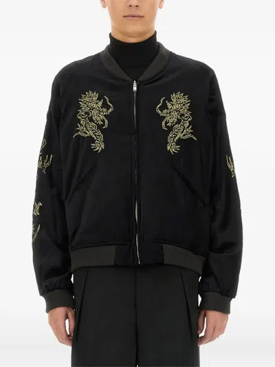 Sasquatchfabrix Dragon-embroidered Bomber Jacket In Black