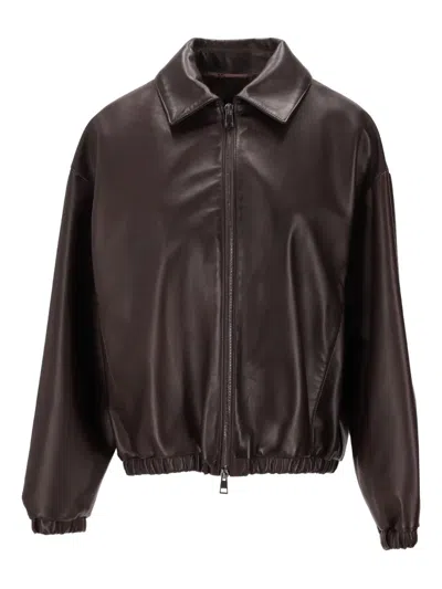 La Rose Leather Zip Jacket In Brown