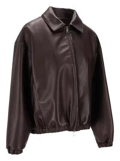 La Rose Leather Zip Jacket In Brown