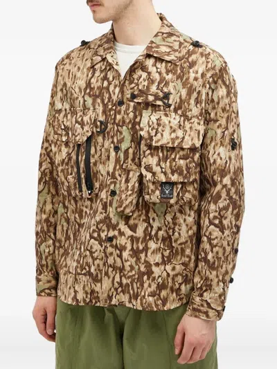 South2 West8 Camouflage Print Jacket In Brown
