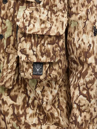 South2 West8 Camouflage Print Jacket In Brown