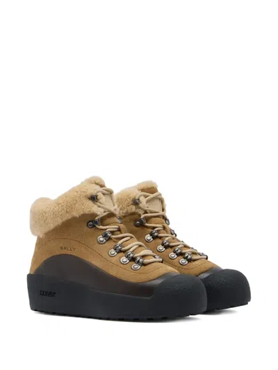 Bally Curling Shearling Boots In Brown