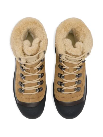 Bally Curling Shearling Boots In Brown