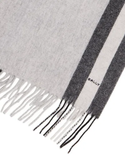 Bally Jacquard Ribbons Fringe Scarf In Gray