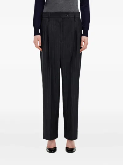 Ferragamo Pinstripe Pleated Trousers In Black