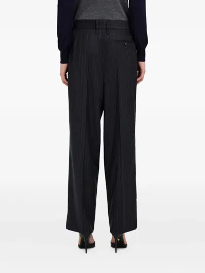 Ferragamo Pinstripe Pleated Trousers In Black