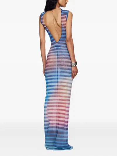 Jean Paul Gaultier Striped-pattern Maxi Dress In Blue
