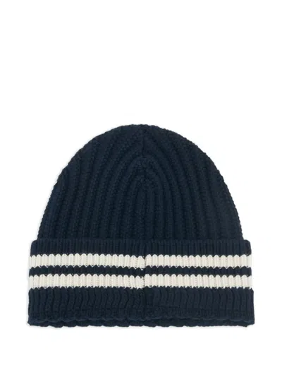 Bally Logo-patch Striped Beanie In Blue
