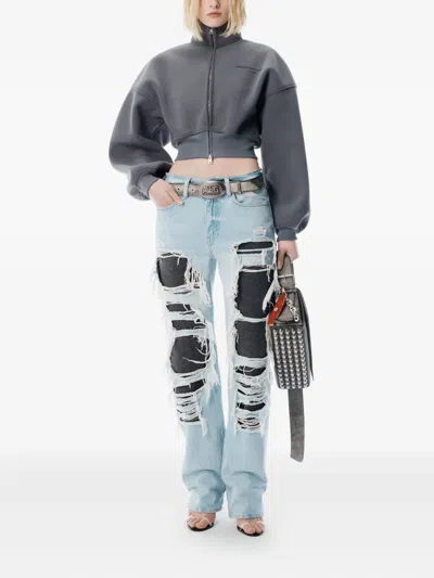Alexander Wang Zip-up Cropped Sweatshirt In Gray