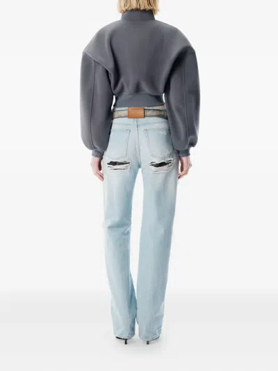 Alexander Wang Zip-up Cropped Sweatshirt In Gray