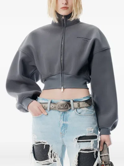 Alexander Wang Zip-up Cropped Sweatshirt In Gray