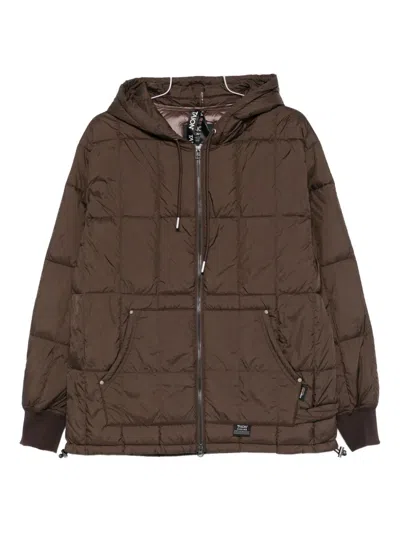 Taion Hooded Quilted Jacket In Brown