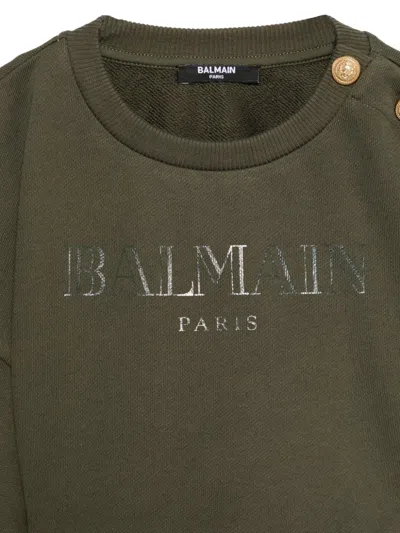 Balmain Button-detail Sweatshirt In Green