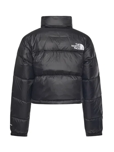 The North Face Womens Tnf Black Tnf Black Nuptse Cropped Shell-down Jacket In Blue