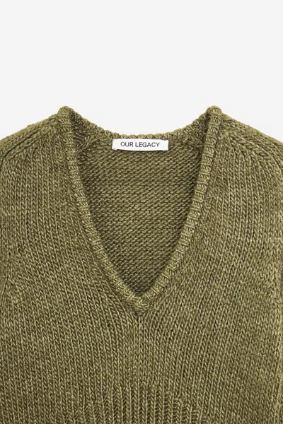 Our Legacy Cropped Brown Knitted Sweater In Green
