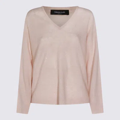 Fabiana Filippi Sparkling V-neck Long Sleeve Knitwear In Pink