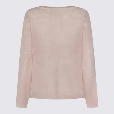 Fabiana Filippi Sparkling V-neck Long Sleeve Knitwear In Pink