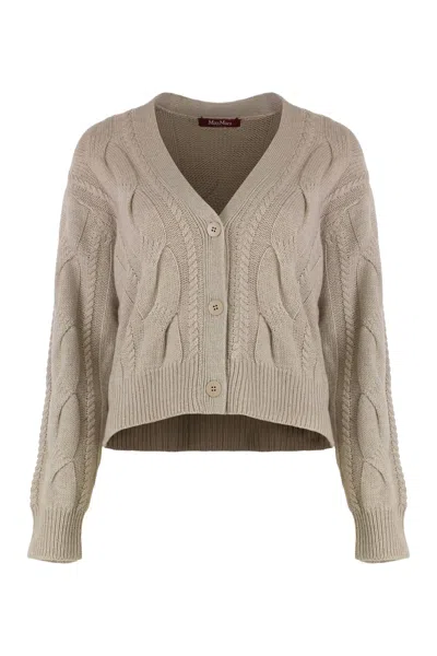 Max Mara Studio Cardigan In Wool And Cashmere With Braids In Neutral