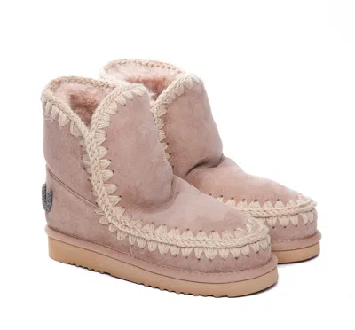 Mou Eskimo 18 Bounce Tan Sheepskin Ankle Boots In Pink