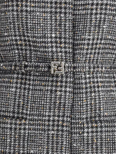 Fendi Women Blouson Jacket In Wool And Cotton Tweed With A Check Pattern In Gray