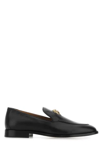 Versace Black Leather La Medusa Loafers In Black