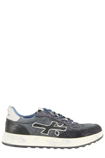 Premiata Layered White Sneakers With Textured Leather And Tpu Overlays In Gray