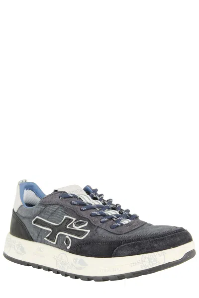 Premiata Layered White Sneakers With Textured Leather And Tpu Overlays In Gray