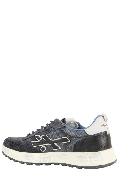 Premiata Layered White Sneakers With Textured Leather And Tpu Overlays In Gray