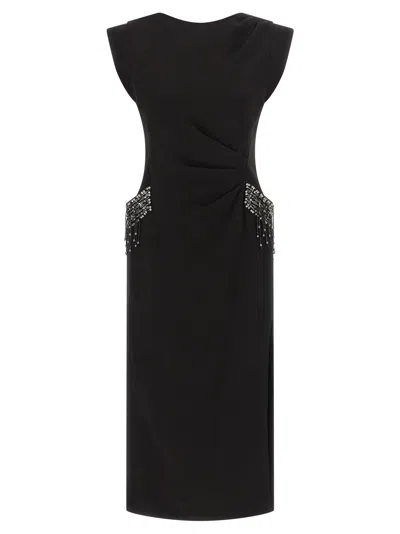 Pinko Midi Sleeveless Dress With Side Split And Sequins In Black