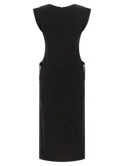 Pinko Midi Sleeveless Dress With Side Split And Sequins In Black