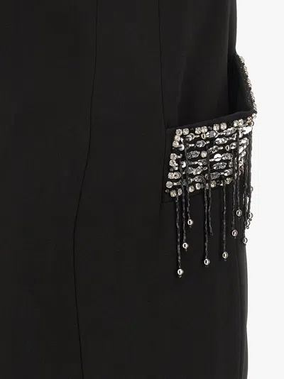 Pinko Midi Sleeveless Dress With Side Split And Sequins In Black