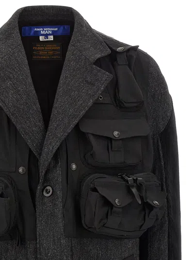 Junya Watanabe Patchwork Coat Featuring Multiple Pockets In Gray