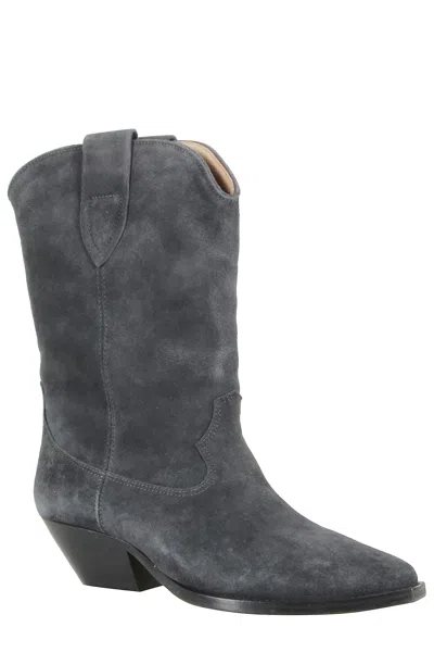 Isabel Marant Mid-height Block Heel Suede Western Boots In Gray