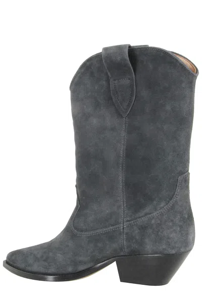 Isabel Marant Mid-height Block Heel Suede Western Boots In Gray