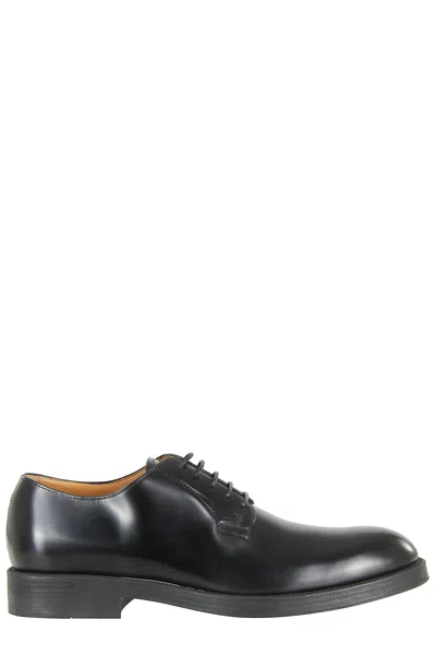Tod's Polished Leather Lace-up Shoes With Rounded Toe In Black