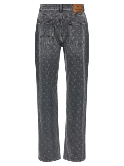Marine Serre Moon Laser Grey Wash Denim Straight Jeans In Gray