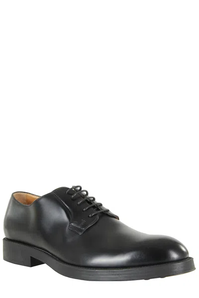Tod's Polished Leather Lace-up Shoes With Rounded Toe In Black