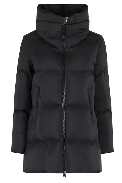 Herno Boxy Black Down Jacket With Padded Collar And Quilted Design In Blue