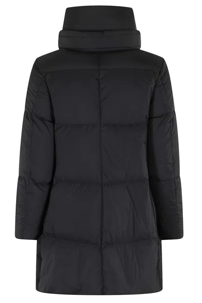 Herno Boxy Black Down Jacket With Padded Collar And Quilted Design In Blue