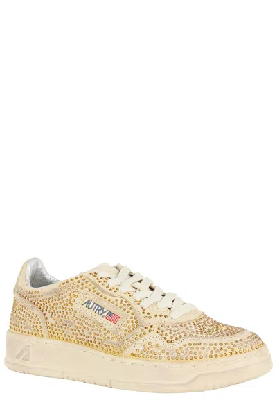 Autry Medalist Low Crystal Sneakers In Gold