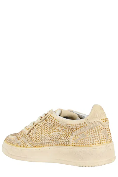 Autry Medalist Low Crystal Sneakers In Gold