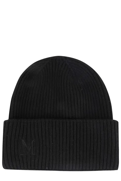 Max Mara Mmretina Ribbed-initial Beanie Hat In Black