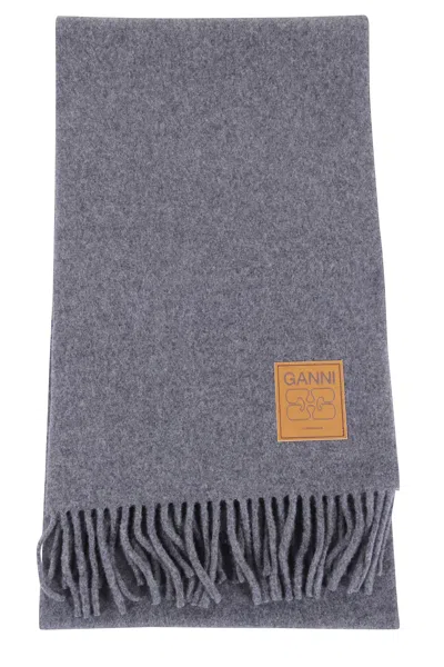 Ganni Double Face Solid Scarf In Gray