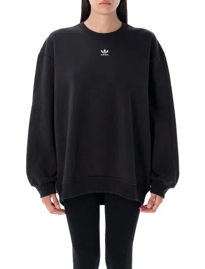 Adidas Originals Women's Originals Essentials Fleece Long Oversized Crewneck Sweatshirt In Black